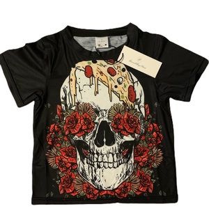 Custom Black Skeleton Rose Tee